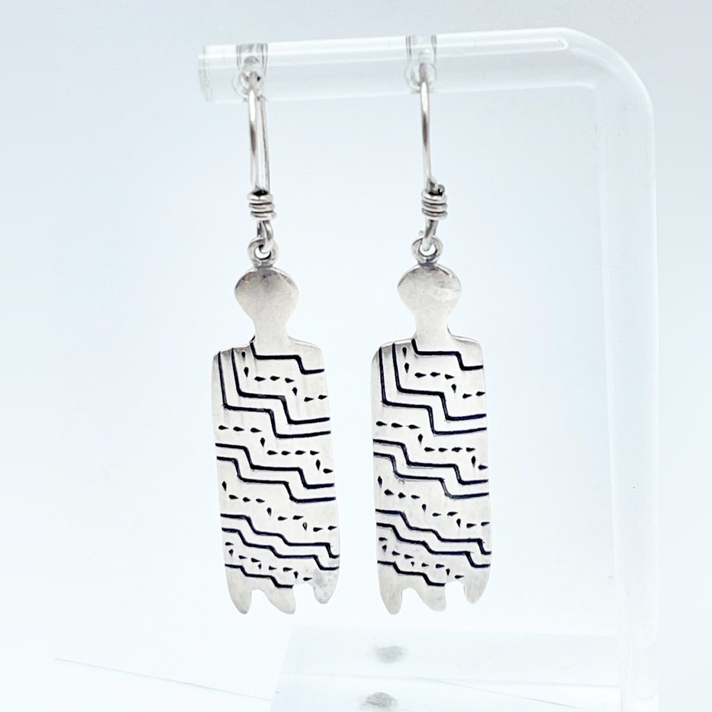 Phyllis Woods Sterling Silver Earrings - Modernist Tribal Figural Artisan Signed